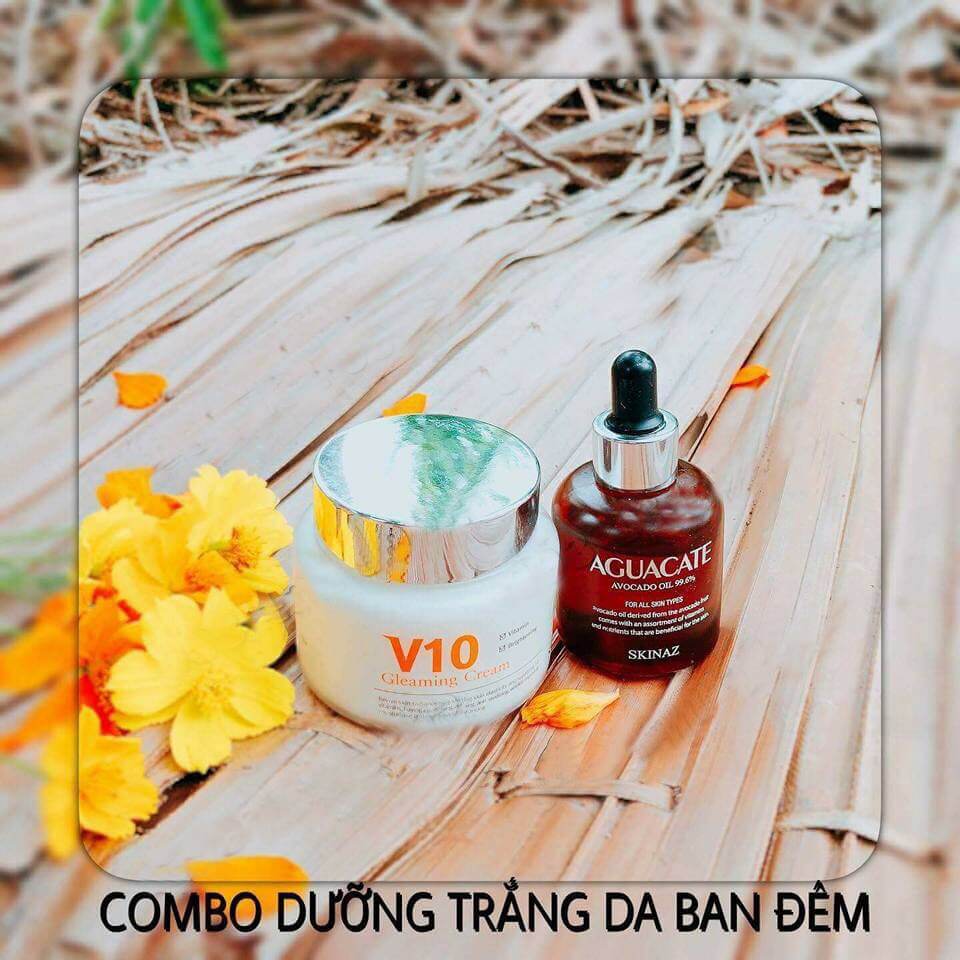 [HCM][Combo] Skinaz Kem Dưỡng V10 Gleaming Cream 100ml+Tinh Chất Bơ 996% Aguacate 30ml