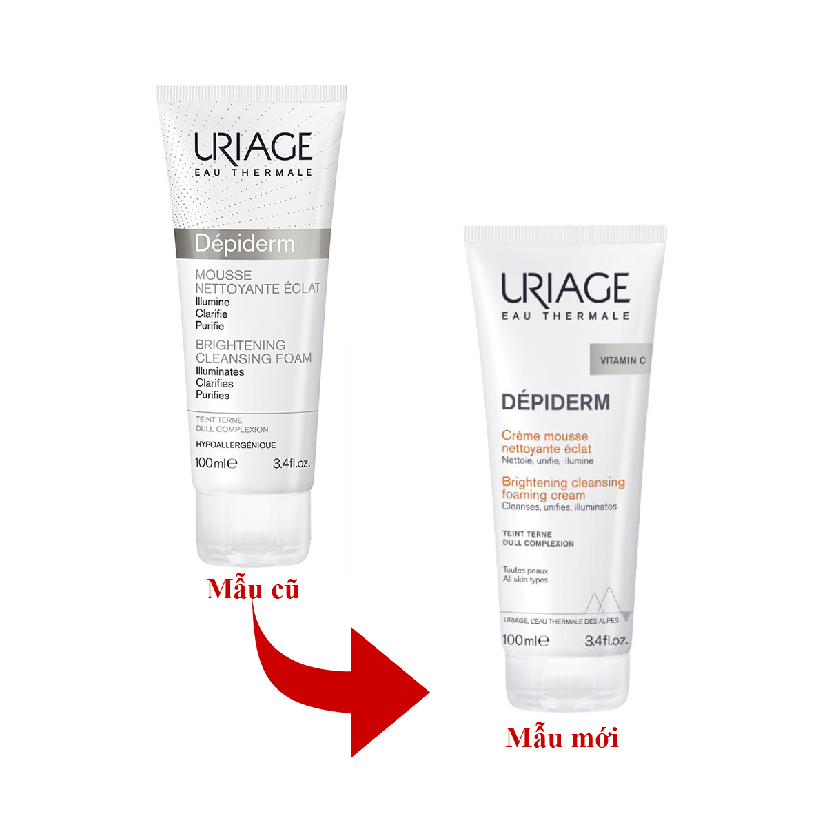Sữa rửa mặt làm sạch và thanh khiết làn da Uriage Depiderm Brightening Cleansing Foaming Cream 100ml