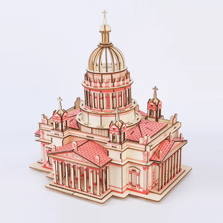 Đồ chơi lắp ráp gỗ 3D Mô hình Nhà thờ Christian Cathedral Laser - Tặng kèm Đèn LED trang trí.