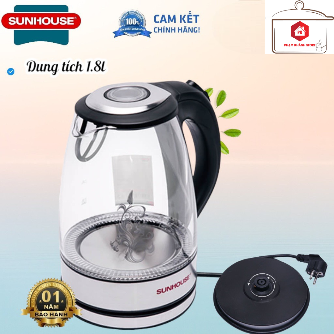 ẤM SIÊU TỐC THUỶ TINH SUNHOUSE SHD1217 HÀNG CHÍNH HÃNG