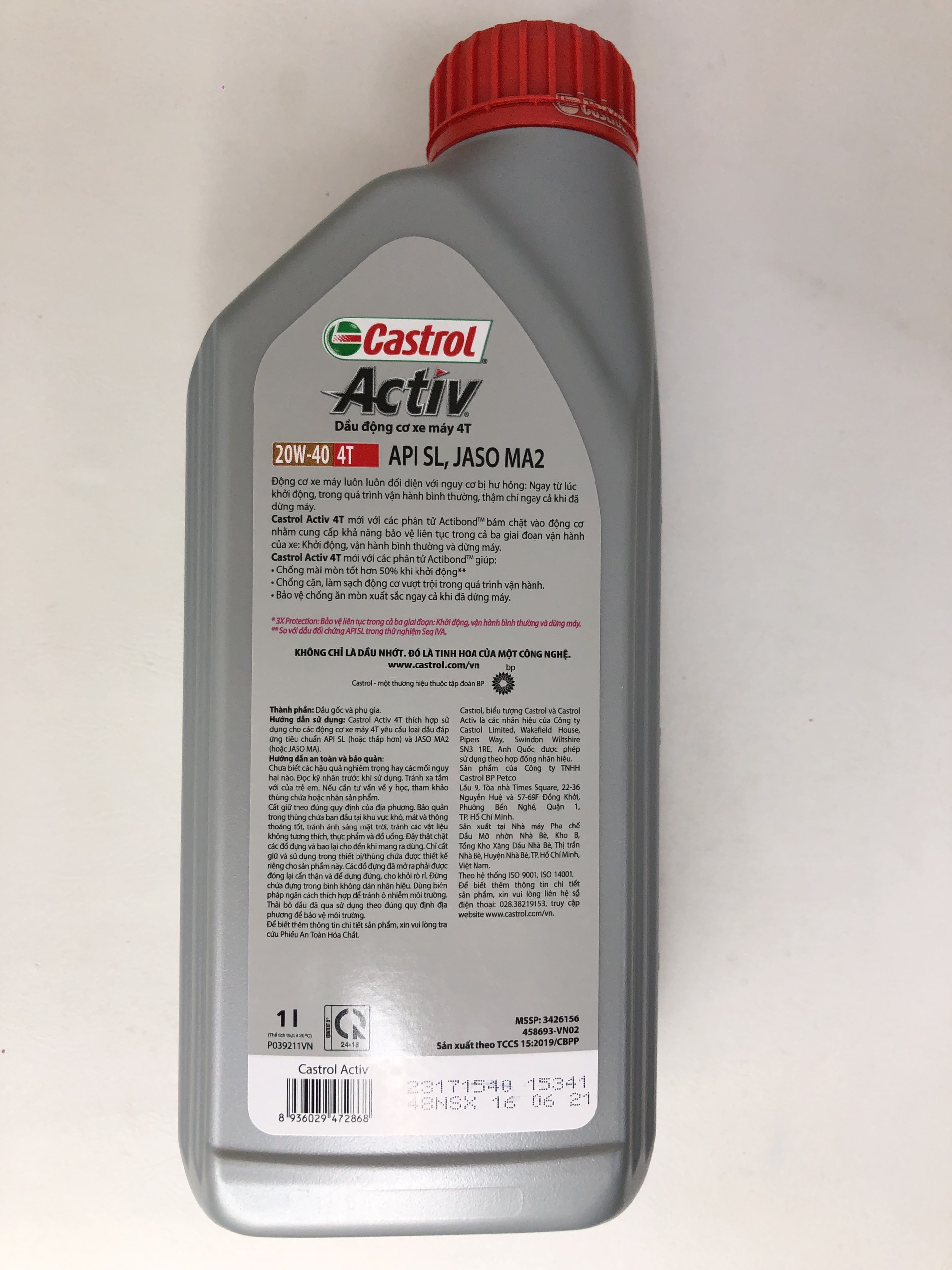 Dầu nhớt Castrol Activ 4T 20W-40 ( Xe số )