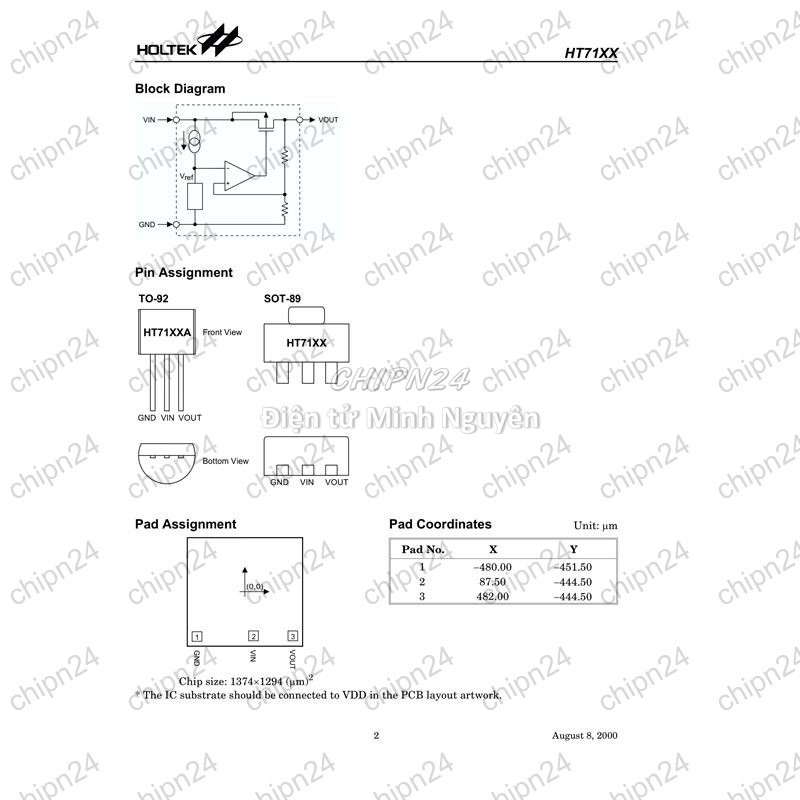 [4 con] (SOP) IC Dán HT7136 SOT-89 (SMD) (7136-1 3.6V 30mA) - HH003665