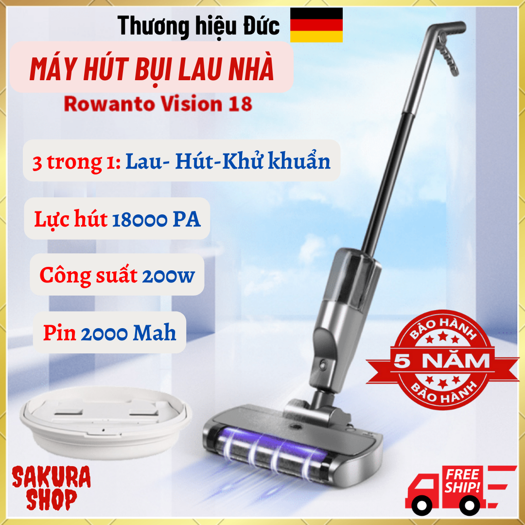 Máy Hút Bụi Lau Nhà Rowanto V18, Lực Hút Cực Mạnh Có Chế Độ Tự Động Giặt Rẻ Kèm UV Khử Khuẩn Hàng Đức,  Máy lau sàn P1 max, Robot hút bụi lau nhà thông minh tự động RS300