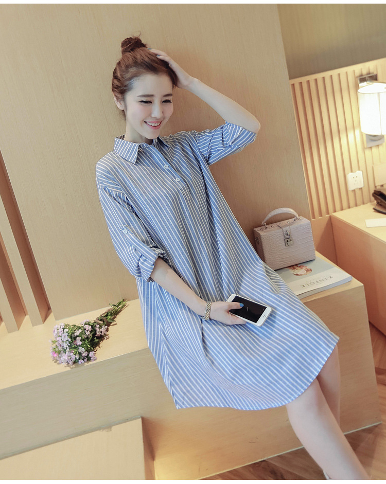 Đầm bầu suông cổ sơ mi kẻ sọc 148