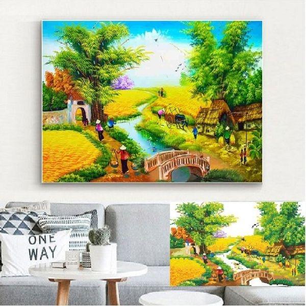 Tranh thêu chữ thập 3d quê hương mùa lúa chín lv3196 chưa thêu