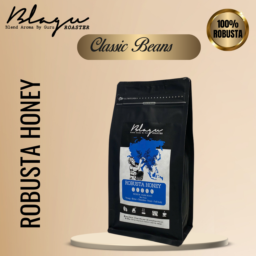 Cà Phê Blagu Hạt Đã Rang Robusta Honey - Medium Roast - Túi 250g,500g,1kg