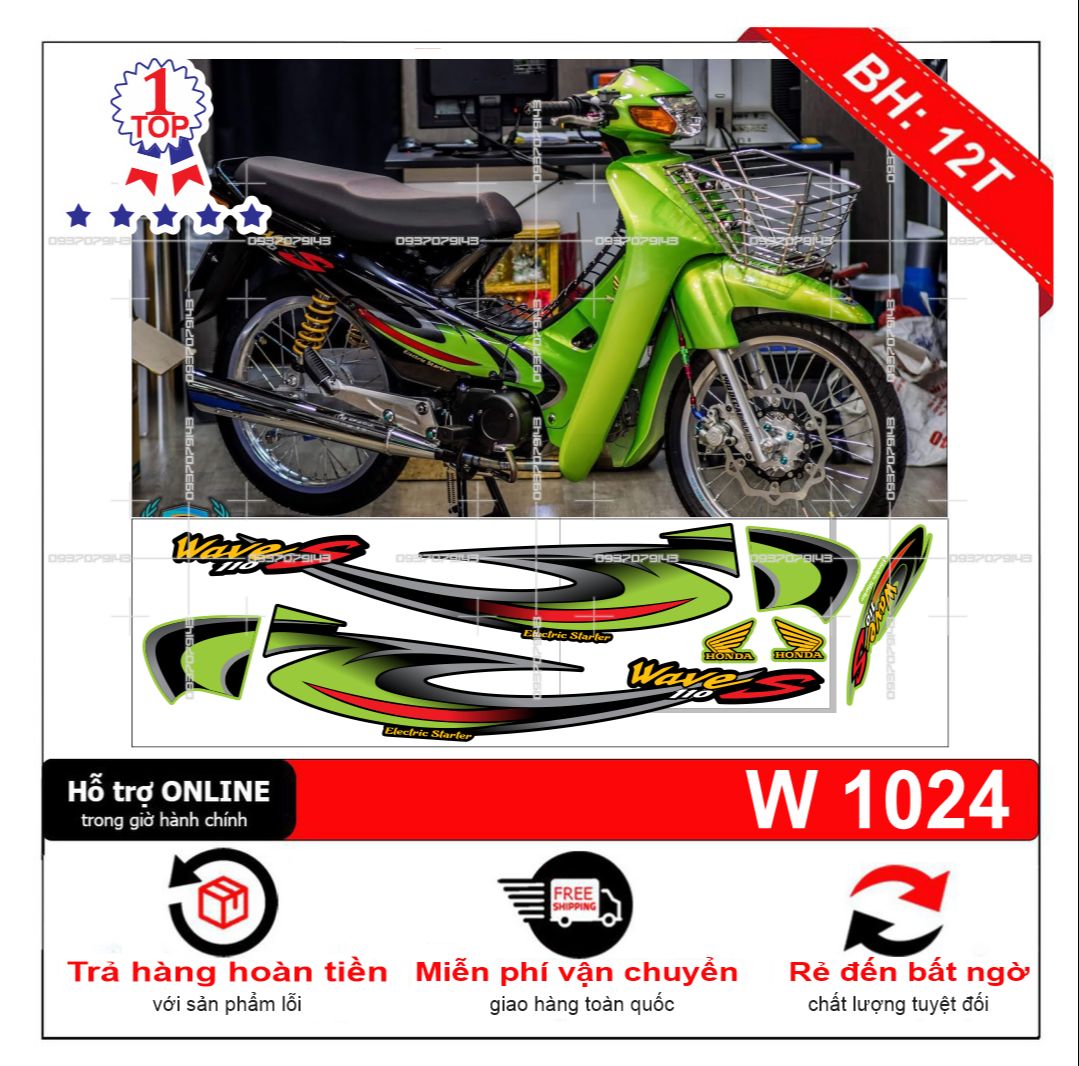 Tem rời wave nhỏ đời đầu xanh đen phố decal