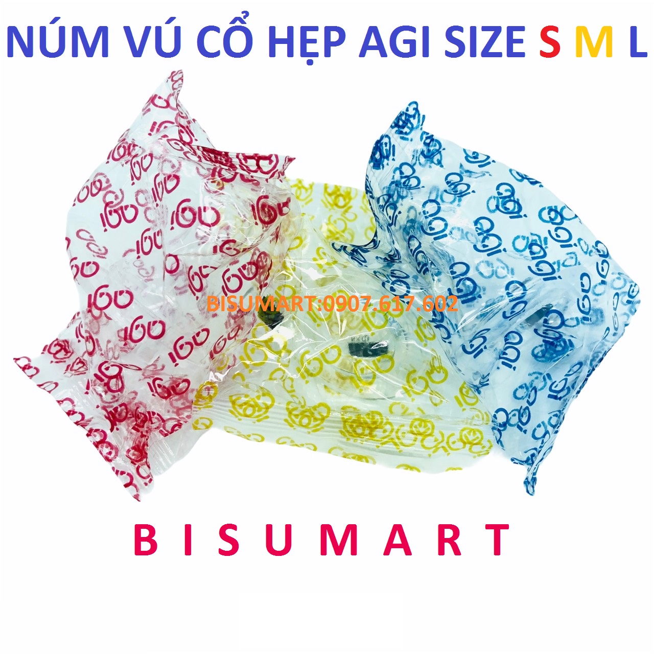 Núm vú cổ hẹp Agi núm ty silicon siêu mềm cho bé Size S M L