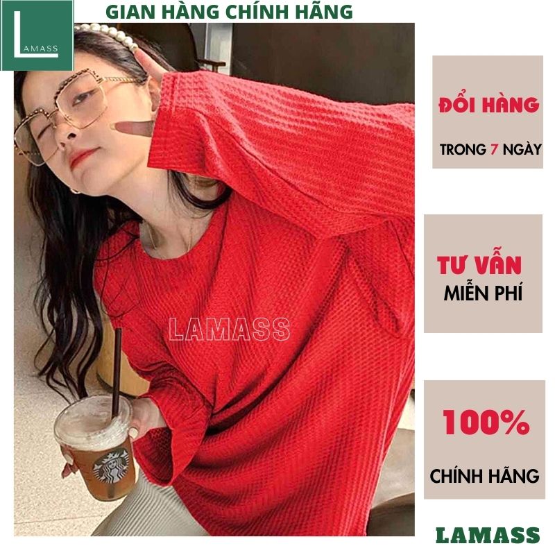 Áo Tổ Ong Cổ Tròn Dài Tay Nữ Thun giấy form rộng kiểu dáng basic, áo suông màu vintage hàn quốc - LAMASS