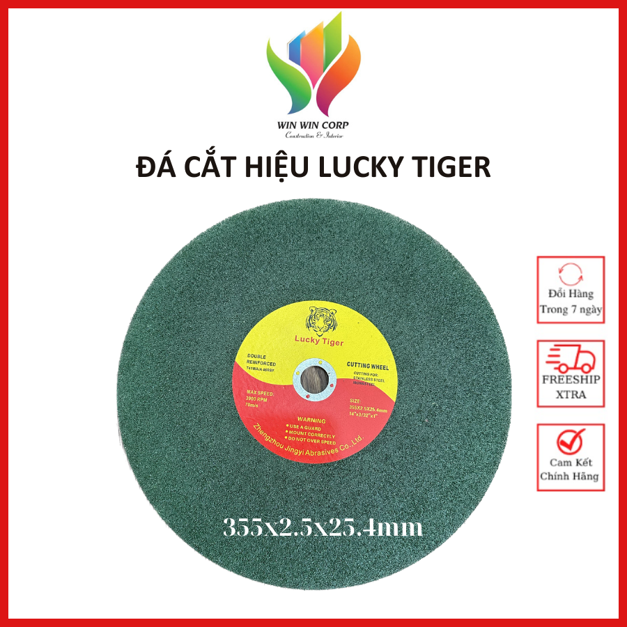 Đá cắt kim loại, cắt sắt thép inox hiệu lucky tiger 355x2.5x25.4mm màu xanh