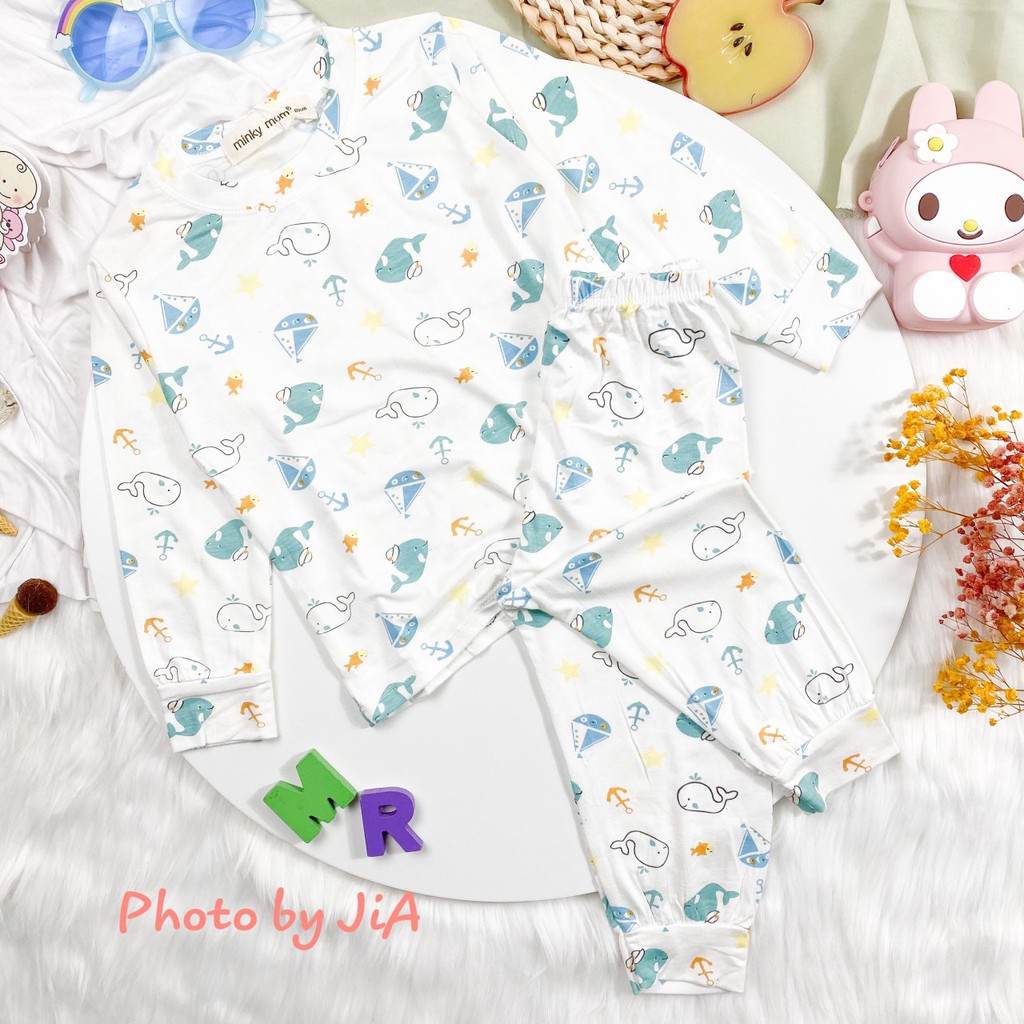 [SALE] Bộ Dài Tay Cho Bé Gái, Bé Trai Minky Mom Vải Thun Lạnh Họa Tiết In Chìm Caro ,Quần Áo Thu Đông Cho Bé MKMTD2108