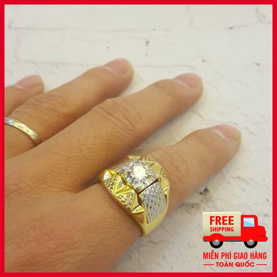 Nhẫn nam bạc Thái mạ vàng 24k đính đá cao cấp