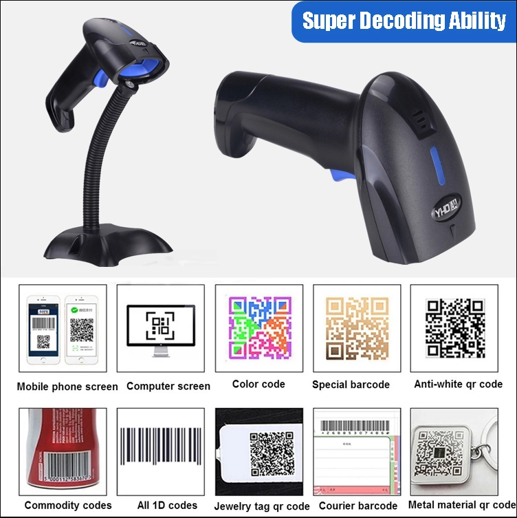 Máy đọc mã vạch không dây YHD 1100DW 2D, Máy quét mã vạch Barcode(1D) Qrcode(2D) không dây kết nối đầu thu USB, Đầu đọc mã vạch Qrcode không dây dùng trên Laptop, PC