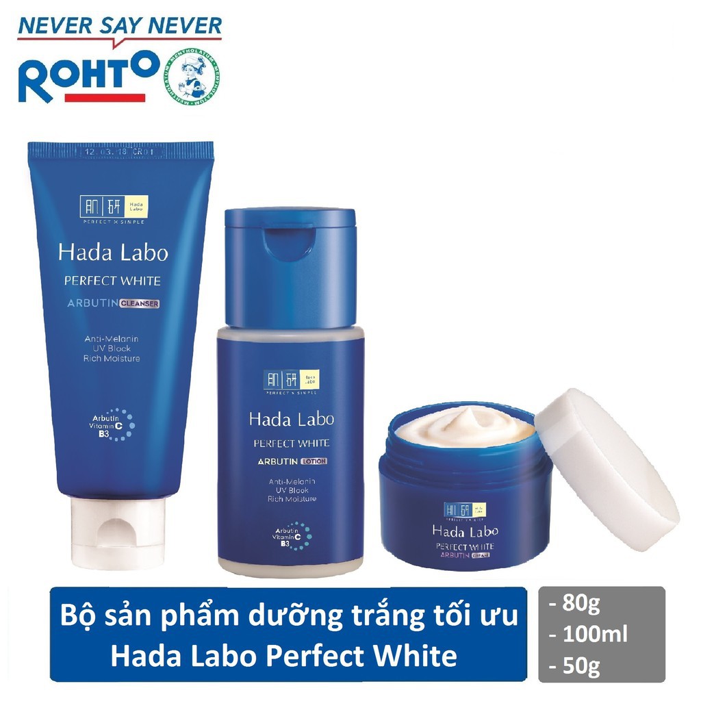 Combo Kem Rửa Mặt Dưỡng Trắng Hada Labo Perfect White Cleanser (80G) + Dung Dịch Dưỡng Trắng Da Tối Ưu Hada Labo Perfect