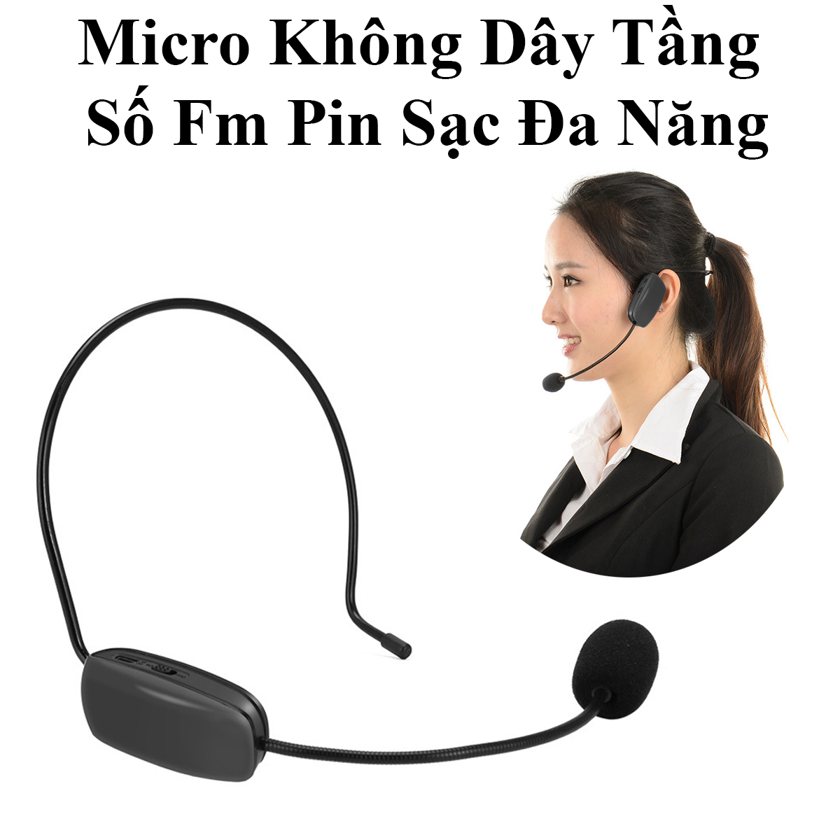 Micro Không Dây Tầng Số FM Pin Sạc Dùng Cho Máy Trợ Giảng, Amply, Thiết Bị Thu Phát, MC, Giáo Viên, Giảng Viên