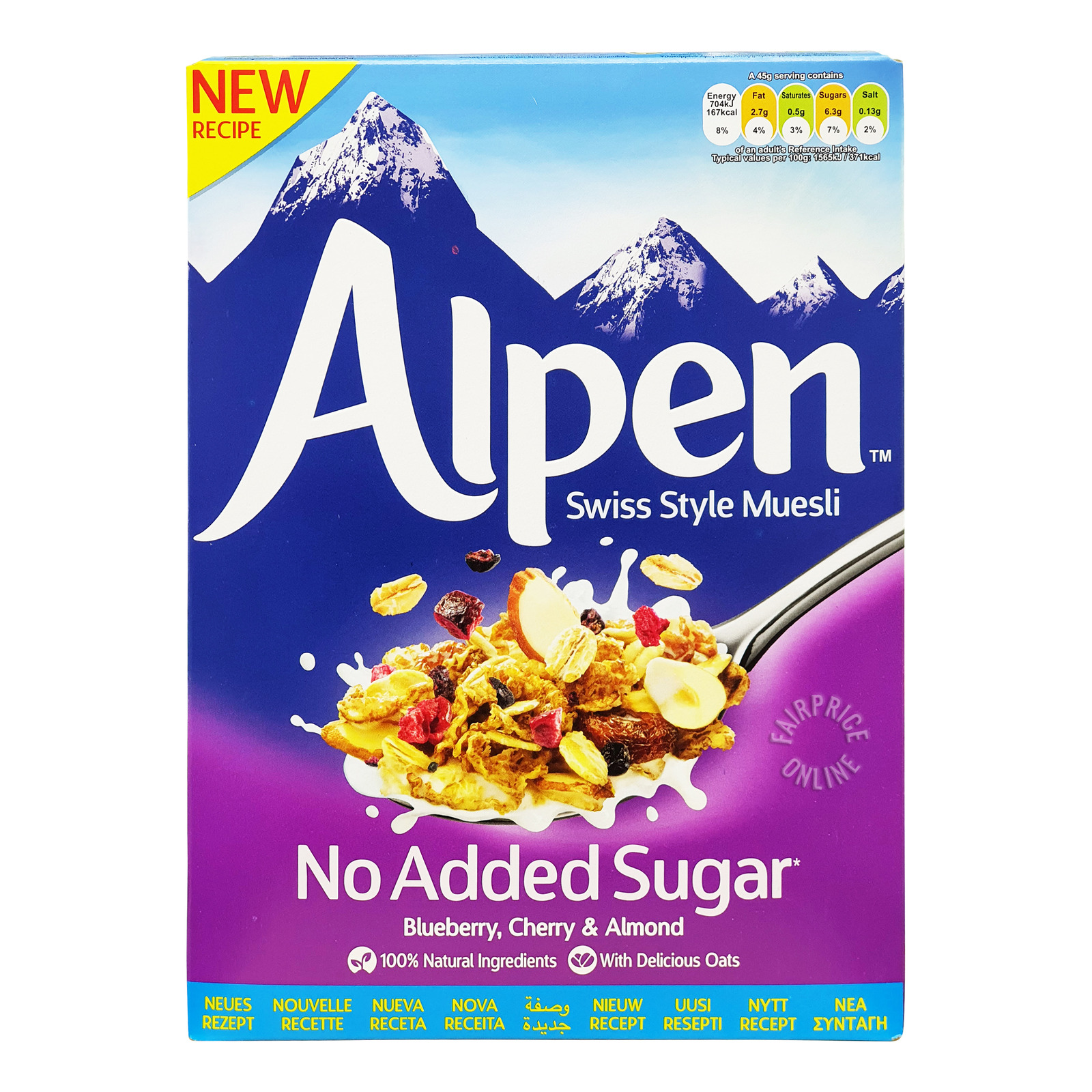 Ngũ cốc giảm cân Alpen không đường việt quất, cherry