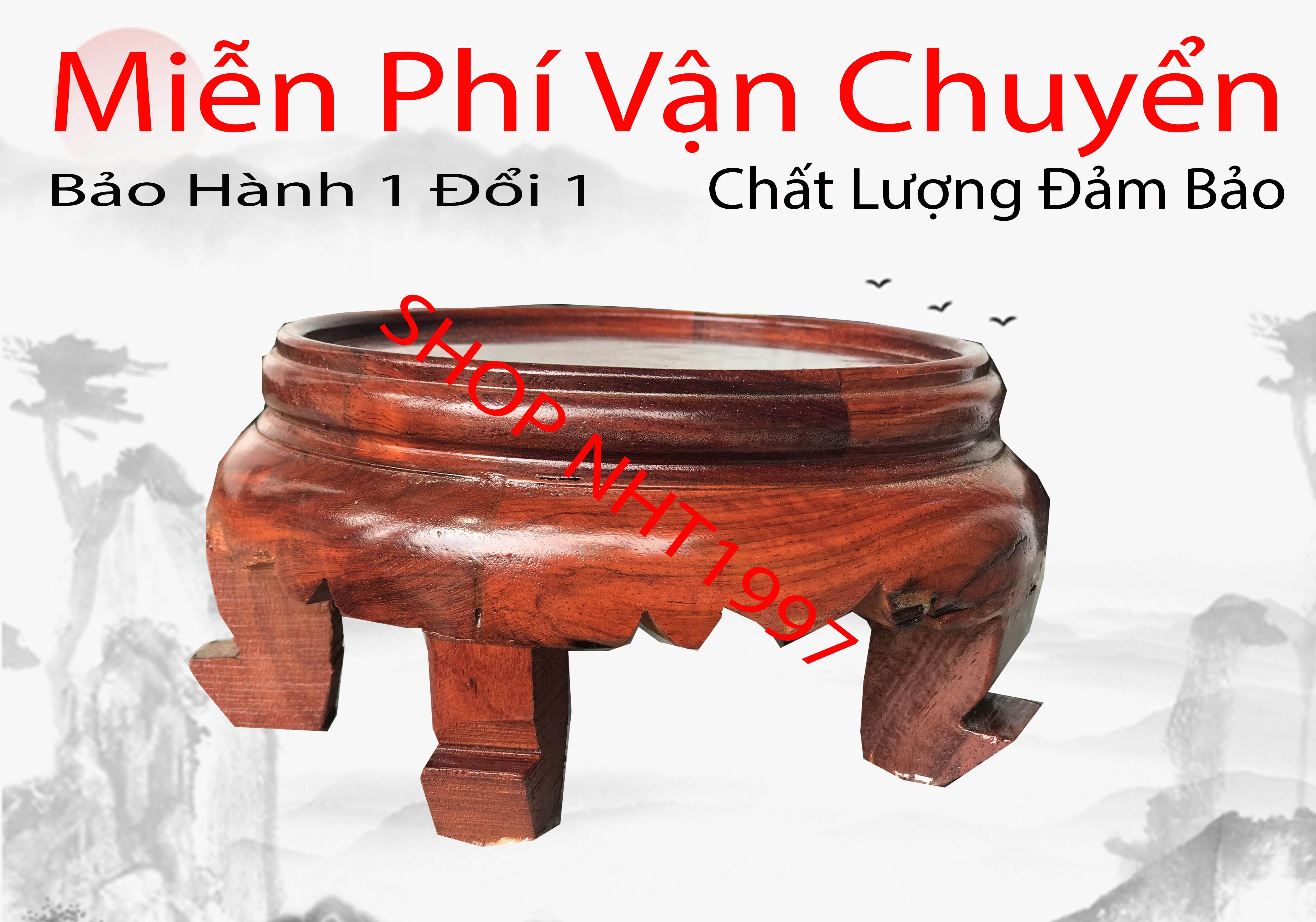Kỷ tròn-đôn chân tròn đế kê bát hương gỗ hương cao 9cm