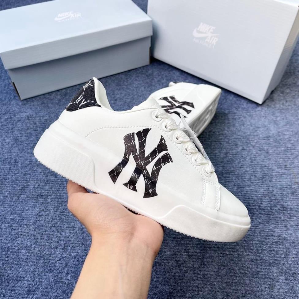 Giày thể thao nam nữ MLB NY trắng chữ đen họa tiết - Giày NY trắng nam nữ độn đế cao cấp hot trend 2022 Full Box