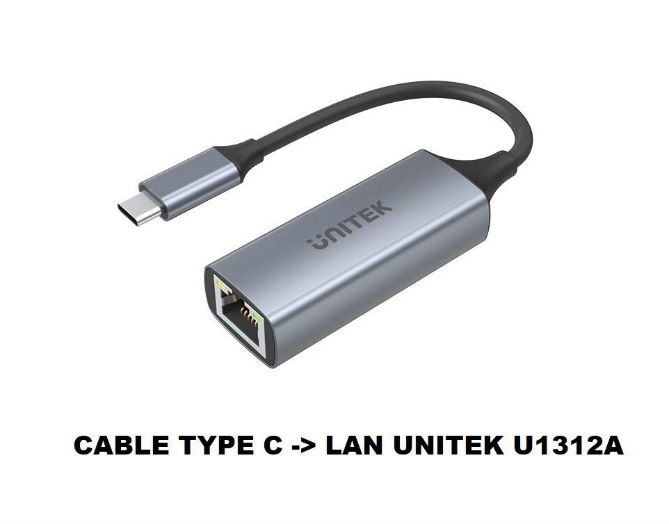 Cáp chuyển usb type-c ra lan unitek u1312a - usb-c to gigabit ethernet 5gbps aluminium adapter