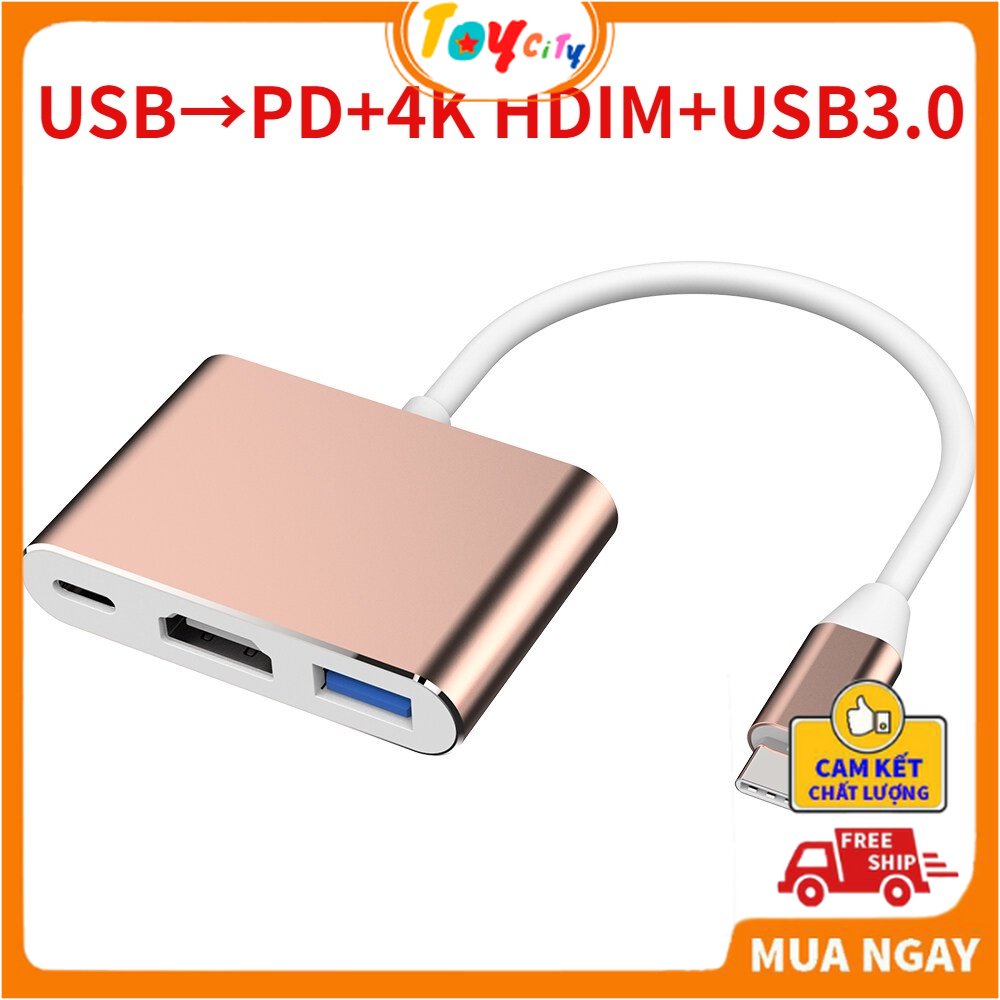 Cable converter type-c hdmi 3in1 ,usb type-c đến usb-c 4k hdmi, vga, usb 3.0, trinp top, 4k hd-toycity