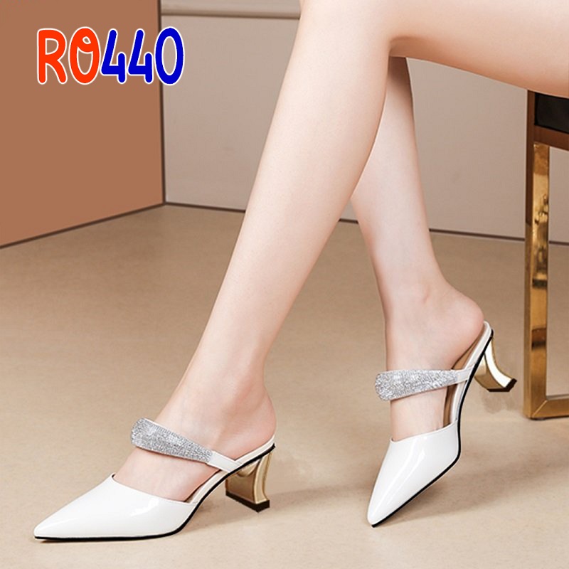 Giày cao gót nữ đẹp đế vuông 5p hàng hiệu rosata hai màu đen trắng ro440
