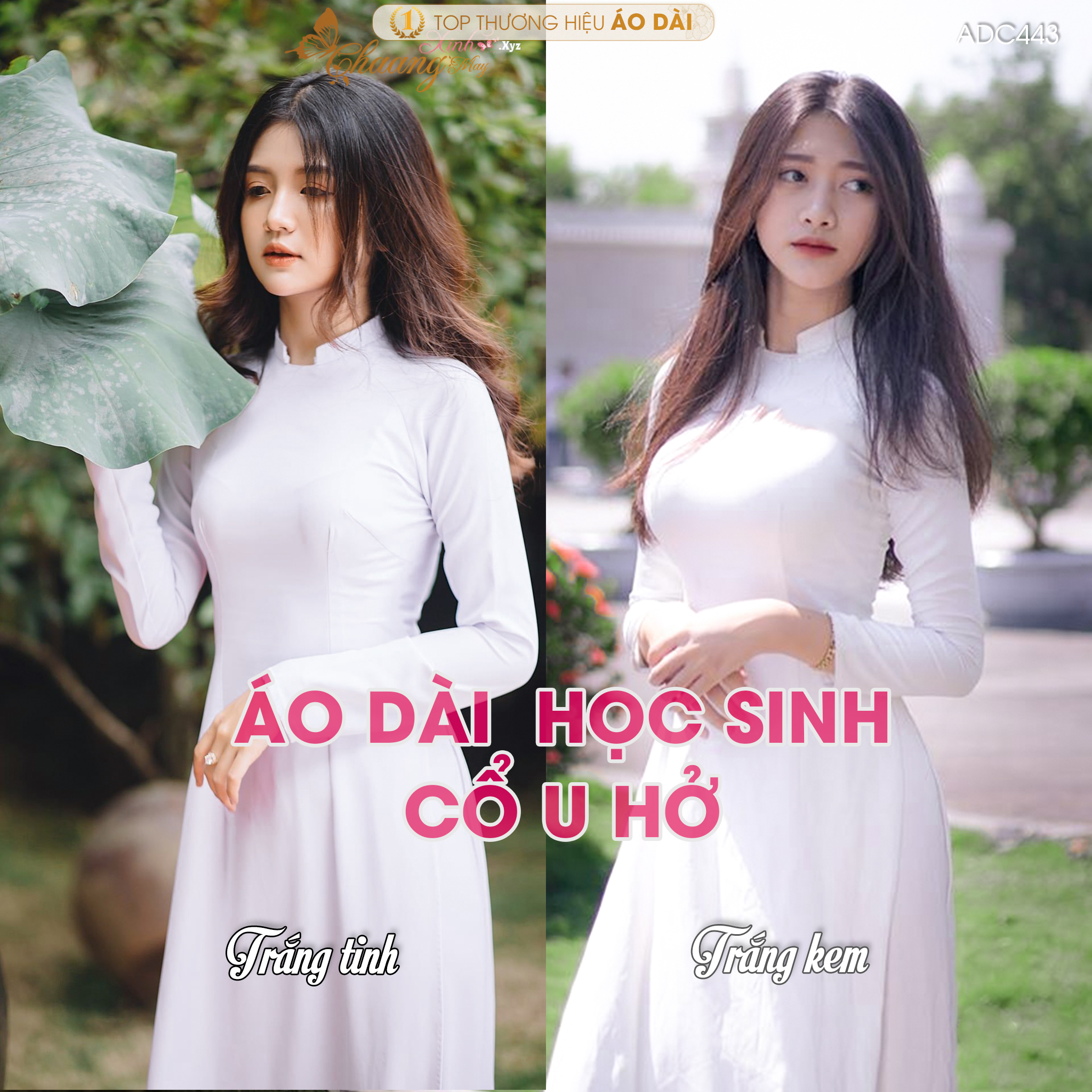 Áo dài trắng đi học nữ học sinh cấp 3 CHAANG may sẵn cổ U vuông hở truyền thống có lót Lụa mềm mịn đẹp ADC443