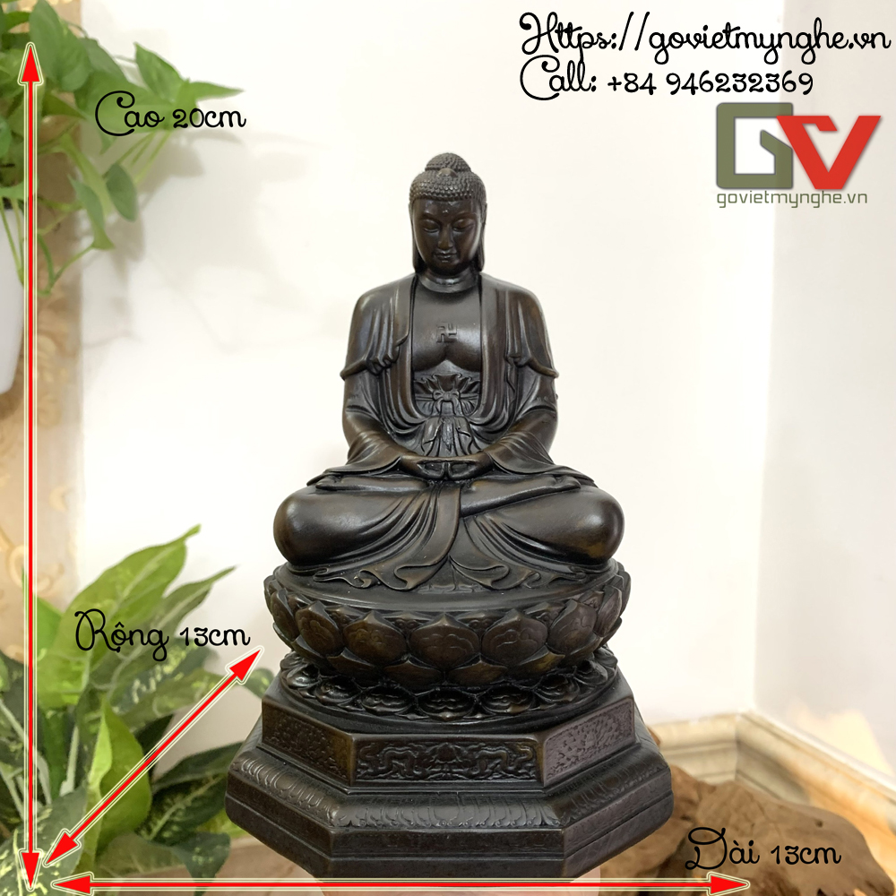 Mô hình tượng đá trang trí Đức Phật A Di Đà trên đỉnh Fansipan Sapa - Chiều Cao 20cm - Màu Nâu Đen