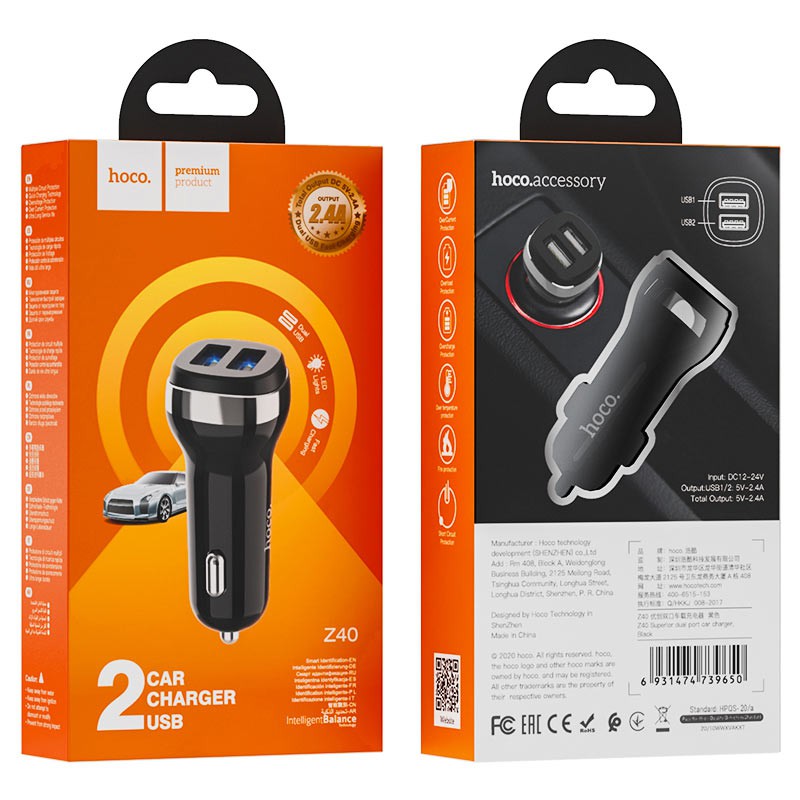 Cóc Sạc Xe Hơi 2 Cổng Usb Hoco Z40 - 12W