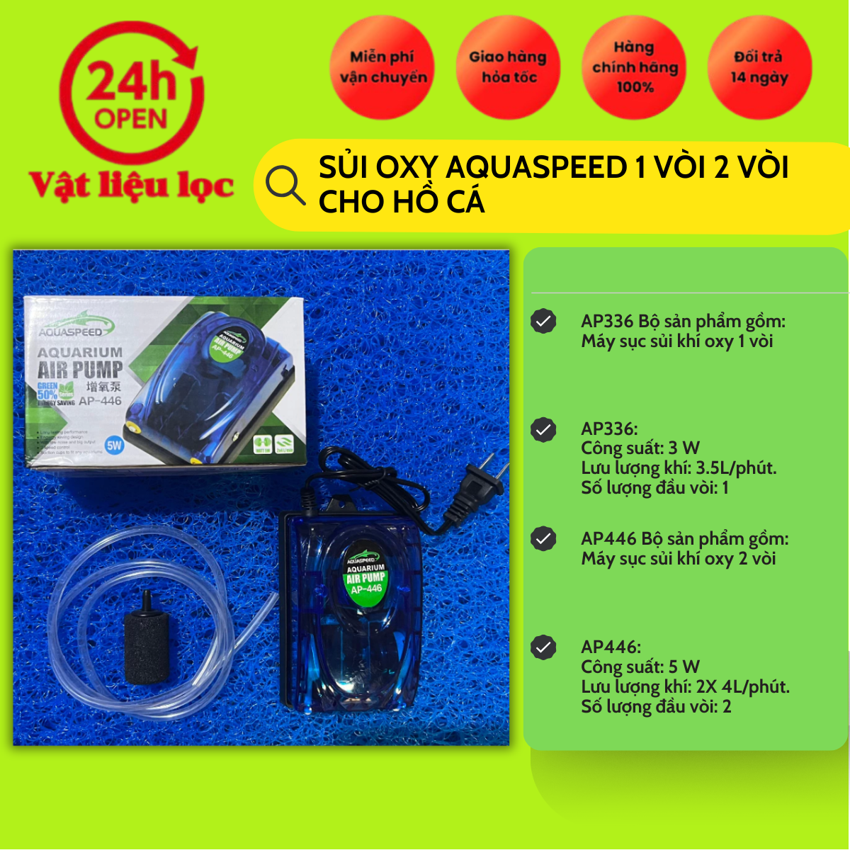 Sủi oxy aquaspeed 1 vòi 2 vòi cho hồ cá