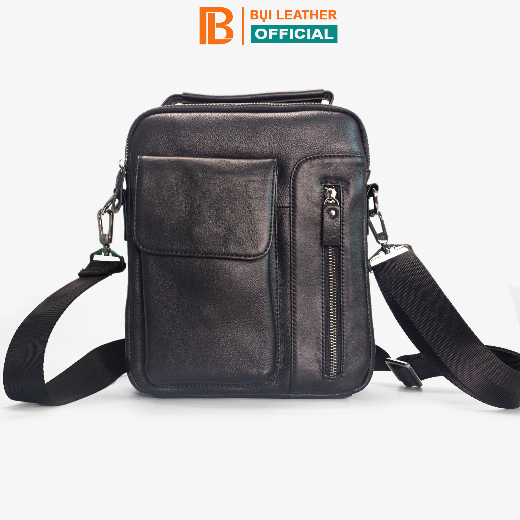 Túi đeo chéo nam DC103, túi nam da bò thật nhiều ngăn đựng vừa sách vở, các giầy tờ dụng cụ cá nhân - thương hiệu Bụi leather chuyên đồ da thật, bảo hành 12 tháng