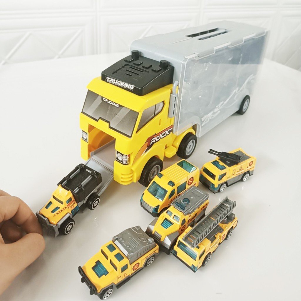 Xe tải trở 6 xe con kim loại (Cứu hoả, cảnh sát, quân sự, công trình)