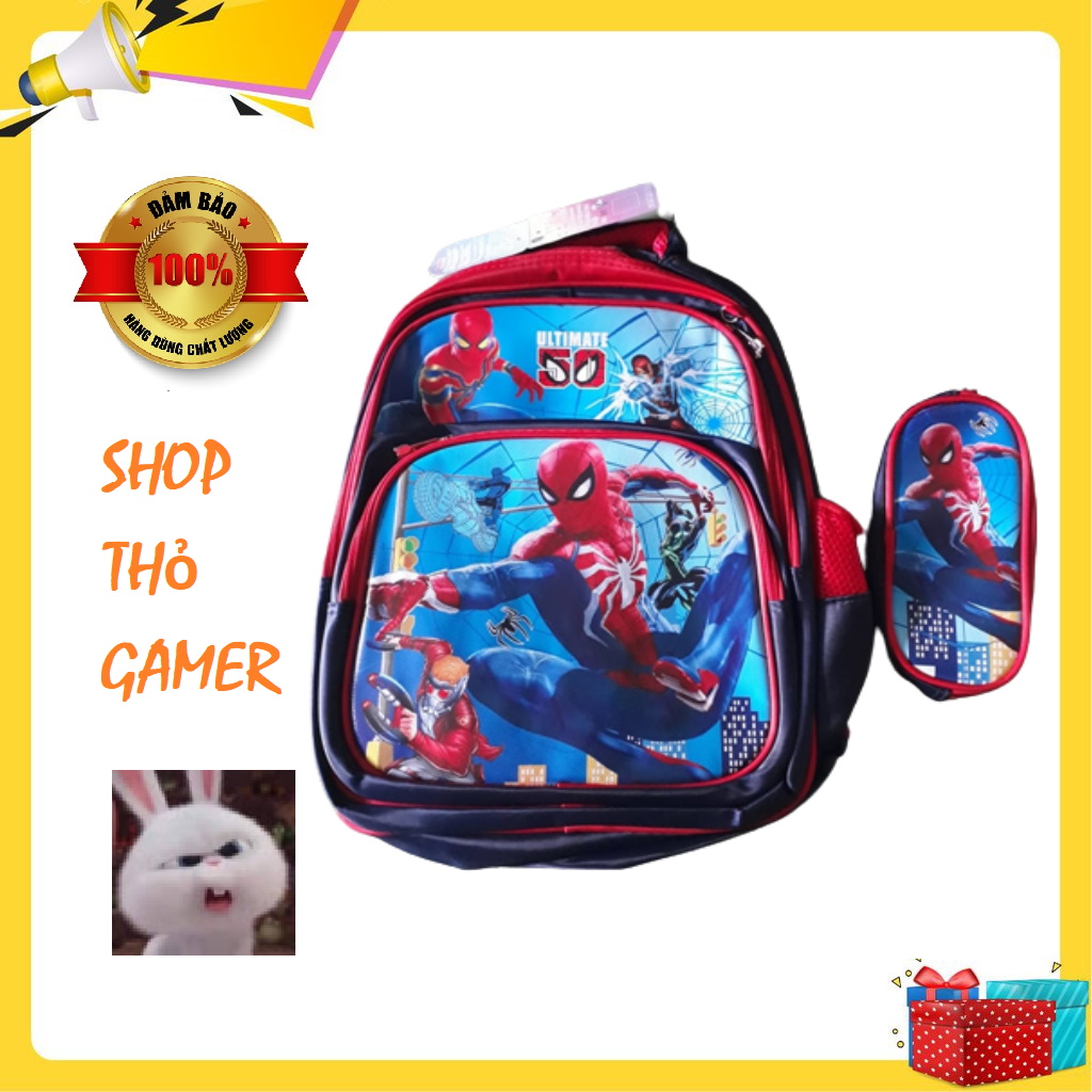 Ba lô học sinh tiểu học hình Spider Man có tặng kèm bóp viết hình Spider Man