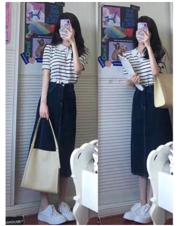Chân váy jean đen dáng dài chỉ nổi - MV32