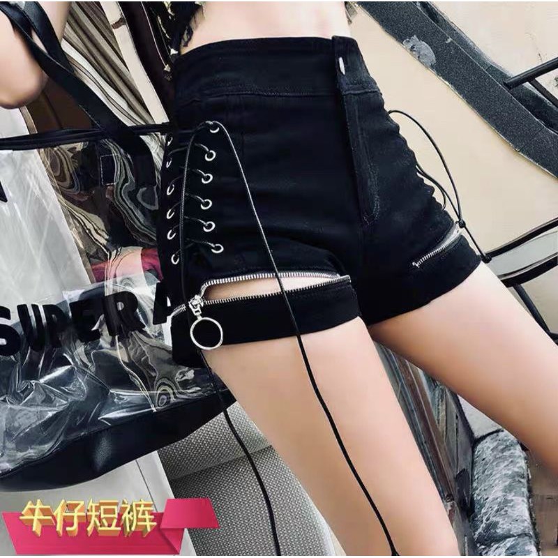 [HCM]Quần Đùi Kaki Đan Dây Phối Khoá Kéo Cá Tính