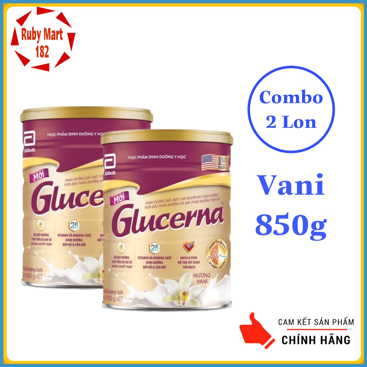 [Date 11.2025] Combo 2 lon Sữa Bột Glucerna 850g Hương Vani