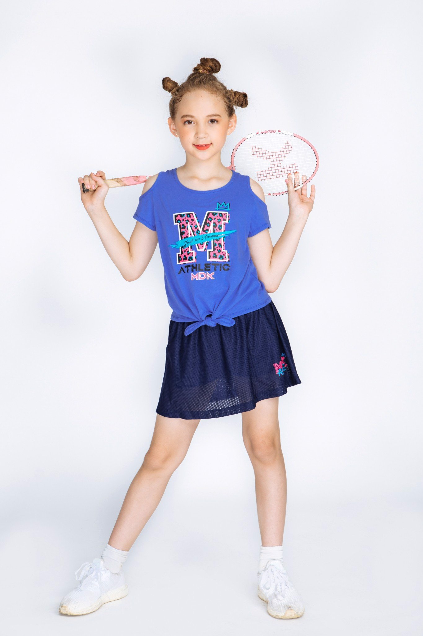 Aó Bé Gái Off the shoulder printed tie-knot tee