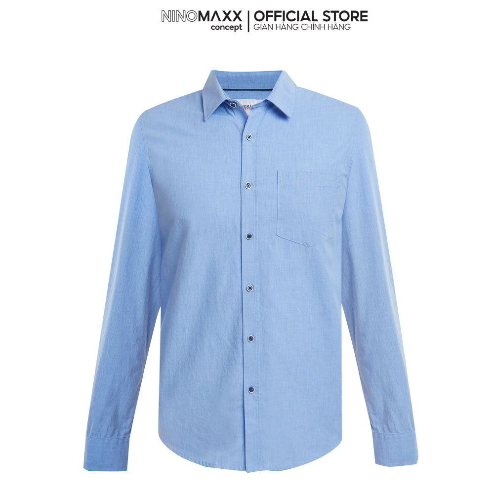 Ninomaxx Áo sơ mi Basic Nam tay dài chất liệu 100% cotton 2011096
