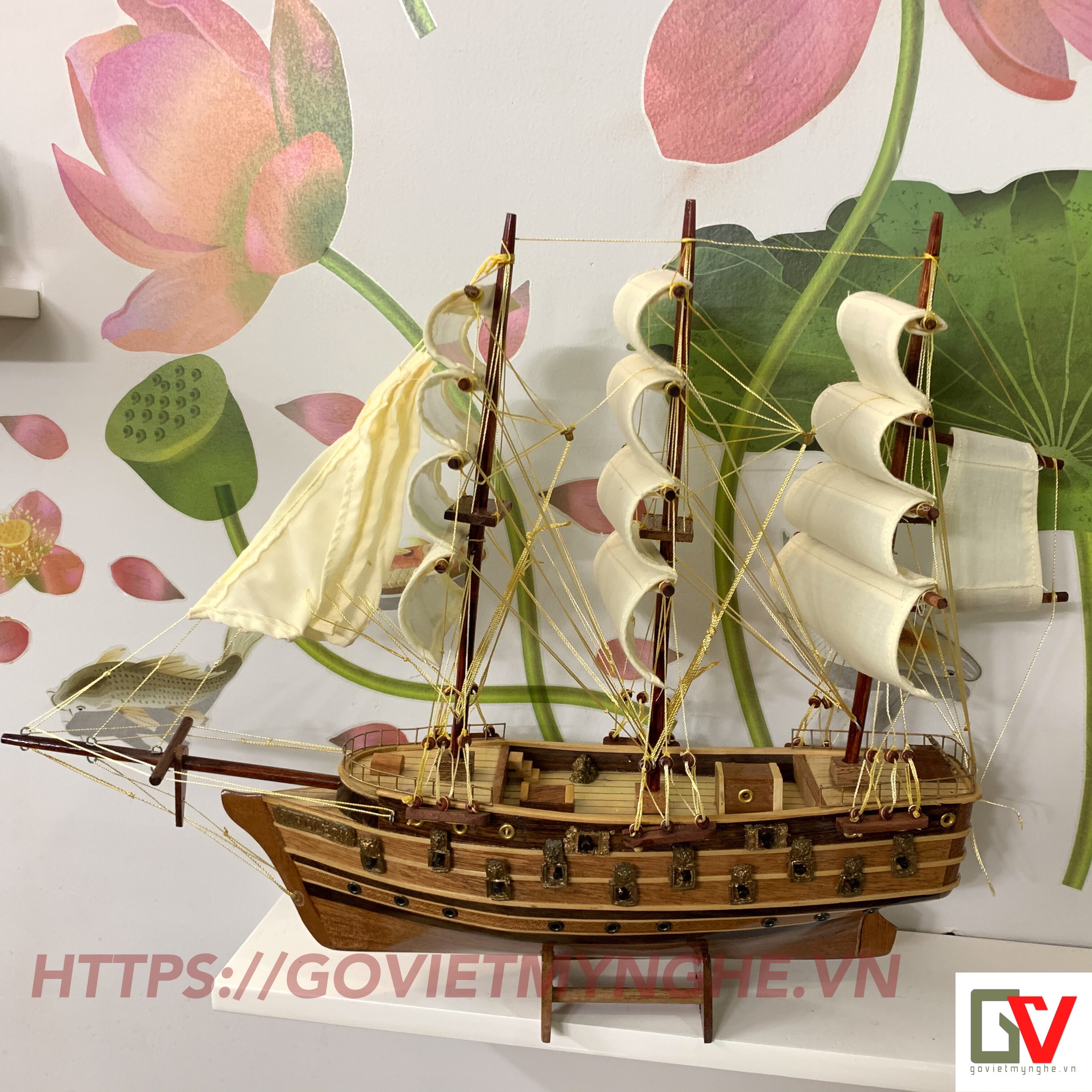 Mô Hình Thuyền Chiến Cỗ Napoleon 40cm (Gỗ Tự Nhiên)