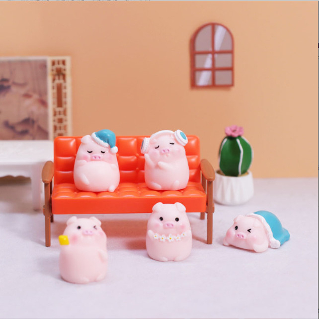 Mô hình heo con bed time decor bàn học, terrarium