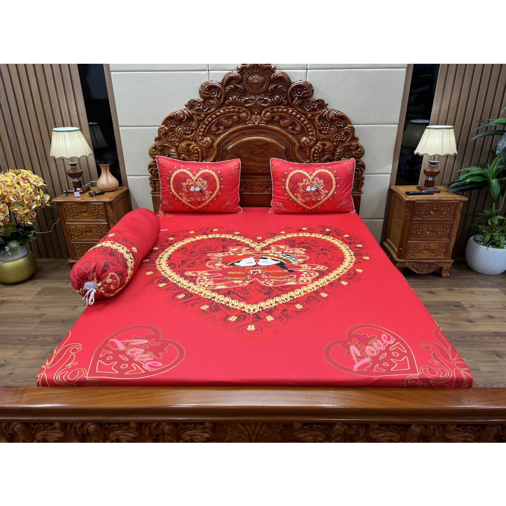 Bộ ga gối thun mát lạnh 5D cao cấp [ Drap Cưới ]