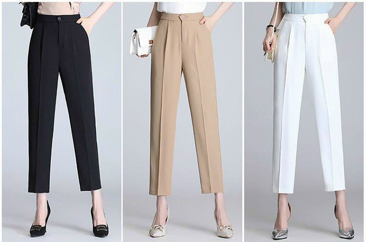 quần nữ ,quần tây âu công sở dáng baggy Hàn Quốc dài cạp chun sau lưng cao vải tuyết mưa không nhăn không xùcos 3 màu đen trắng kem