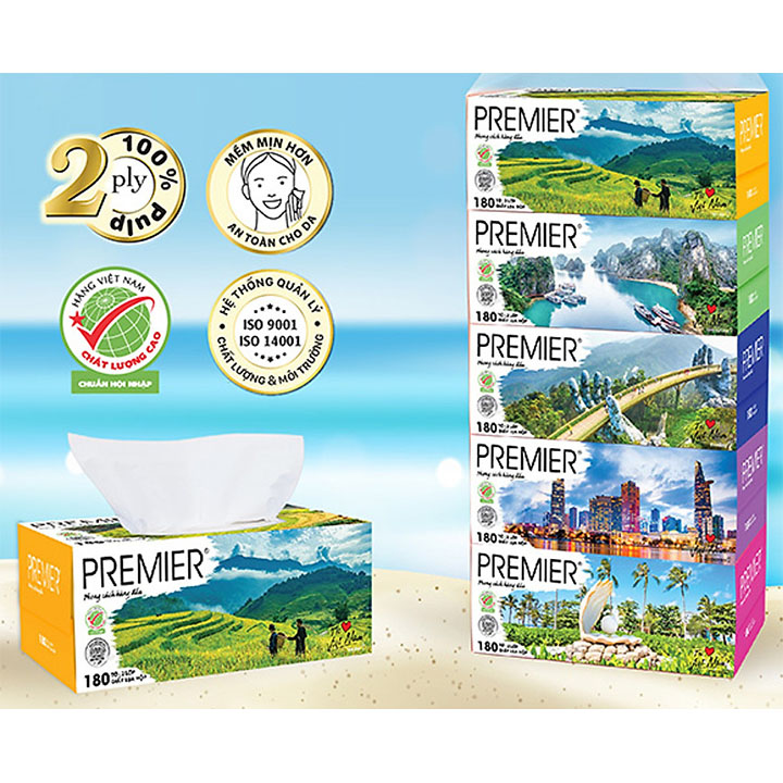 Hộp khăn giấy lụa PREMIER 2 lớp - Hộp 180 tờ (Giao mẫu ngẫu nhiên)