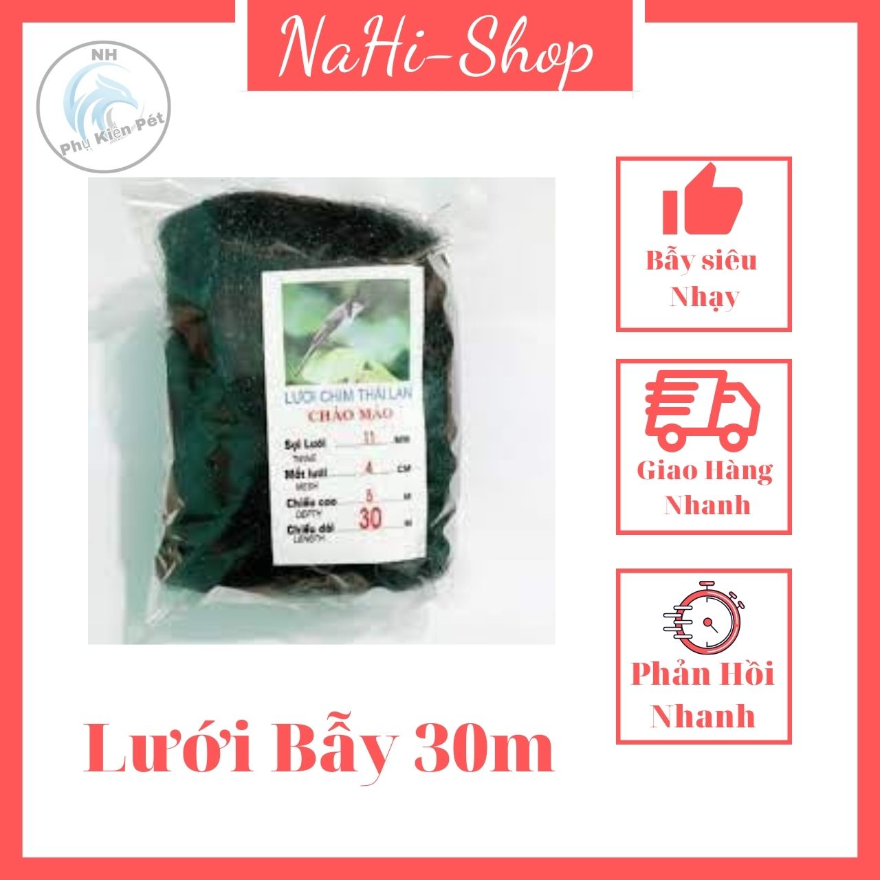 Lưới bẫy chim tàng hình thái lan 30m- bẫy chim siêu nhạy cao cấp