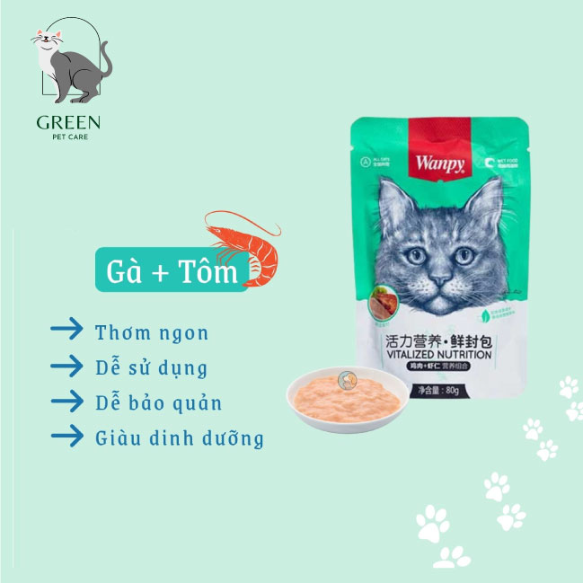 Pate Wanpy cho mèo đủ vị gói 80gr