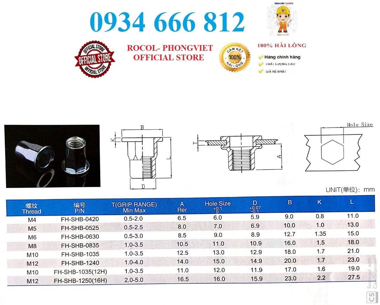 Combo 50c Ốc tán rút nửa lục M8 thép mạ
