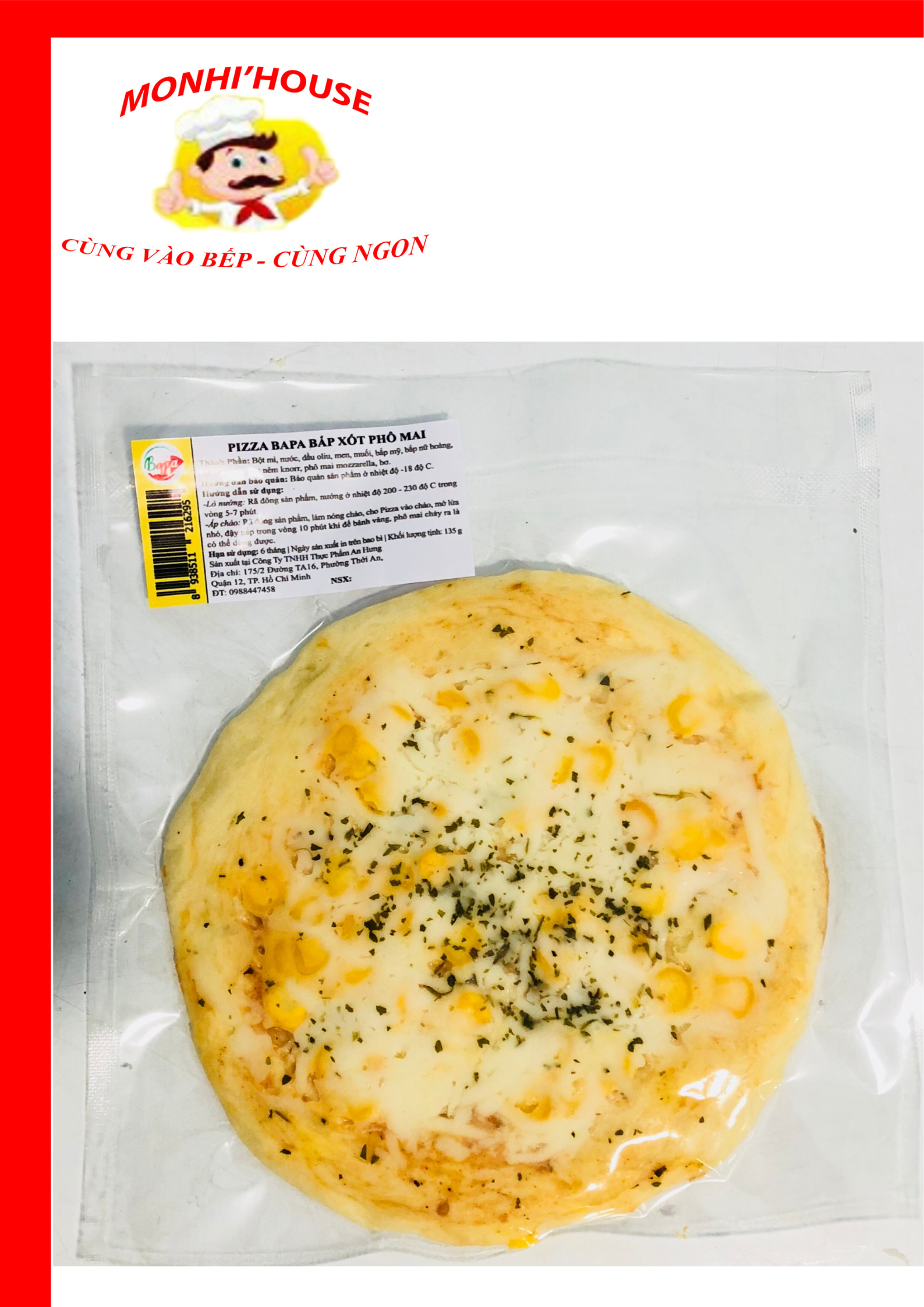 Bánh Pizza chế biến sẵn Vị Hải sản, Xúc Xích, Bắp, ...chưa nướng, size 16cm