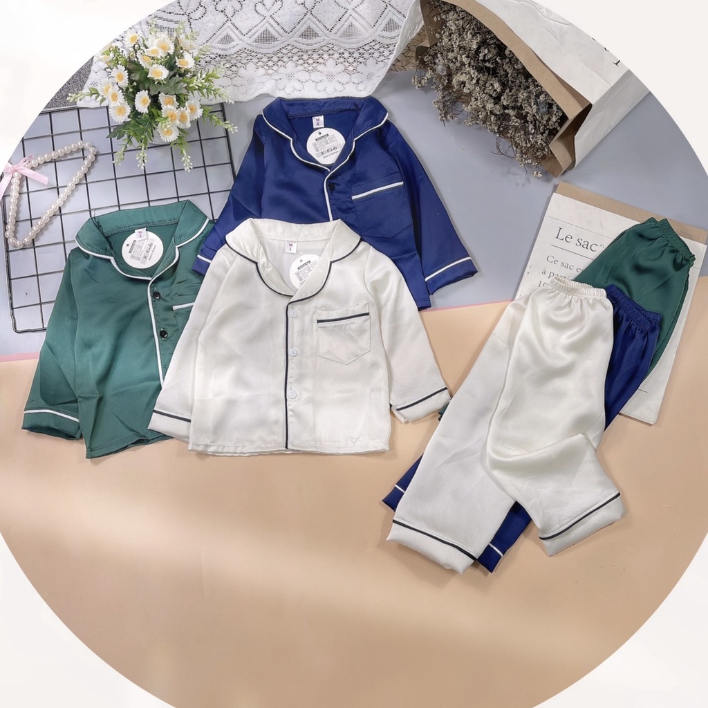 Bộ Pizama Lụa Satin Trơn Cho Bé ( 8 - 30kg ) - MonMonKid