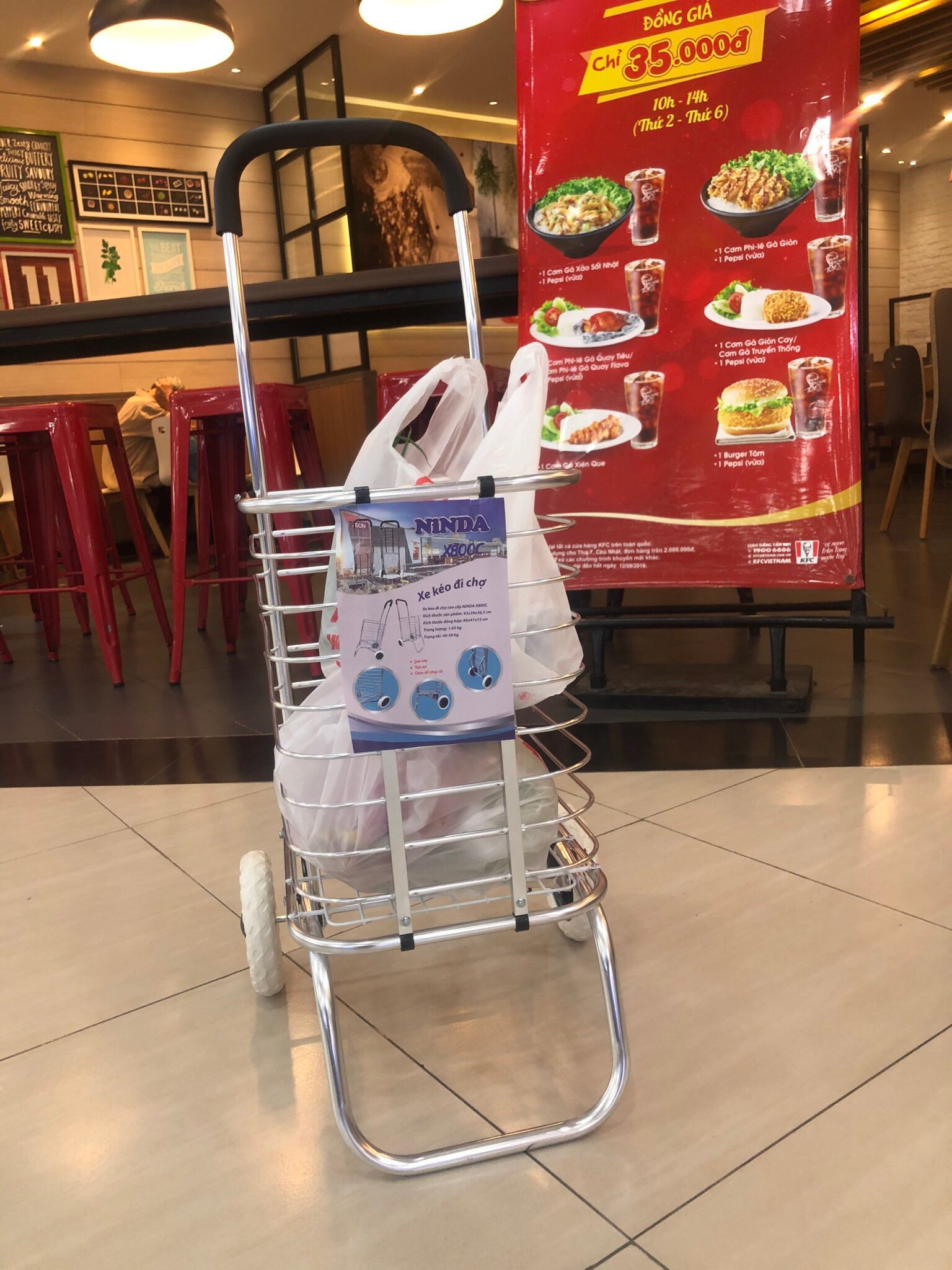 Xe kéo đi chợ đa năng inox 2 bánh