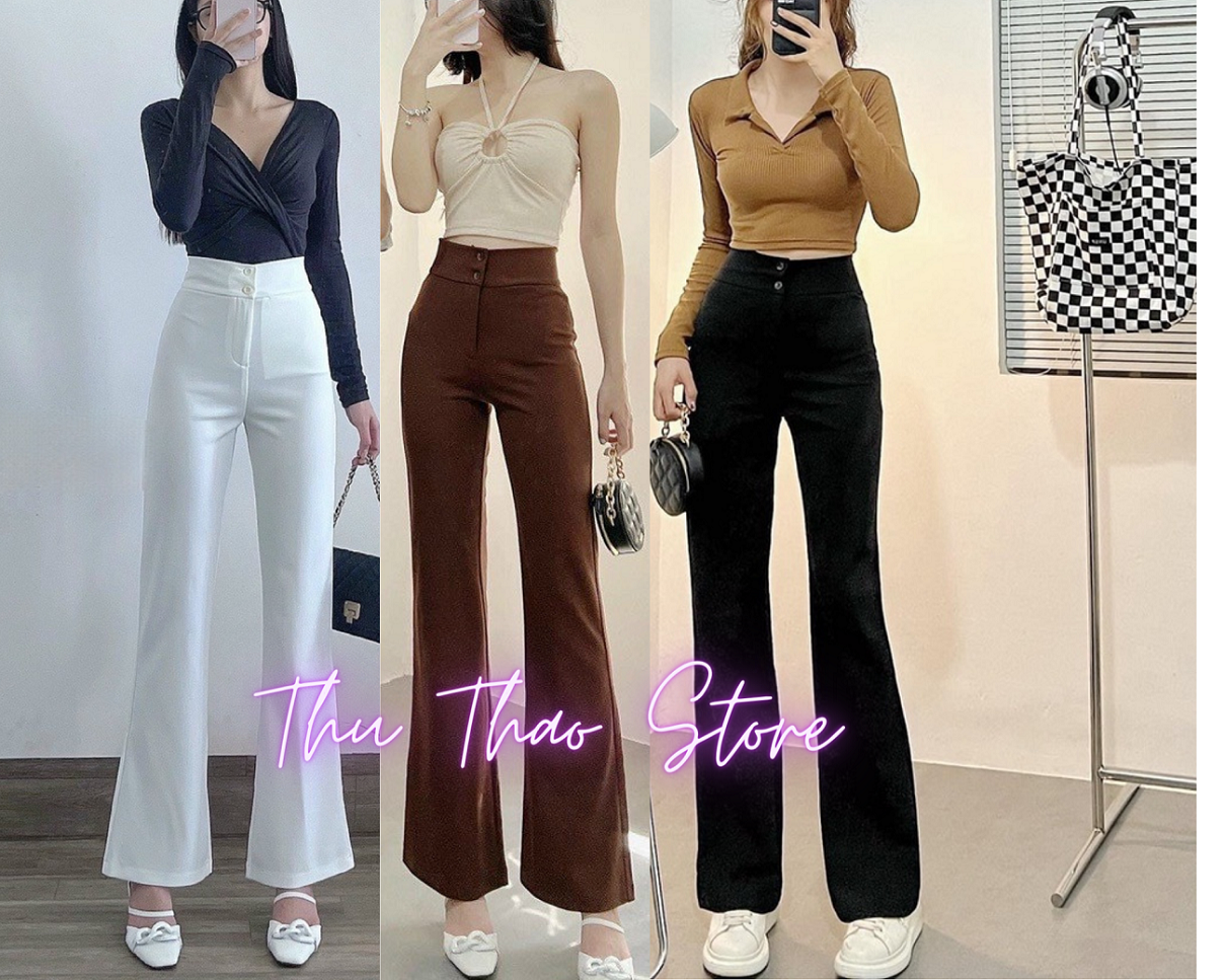 [Quần Ống Loe 2 Khuy Dáng Dài]❣FREESHIP❣ Siêu Hack Dáng-Vải Co Giãn Mềm Mướt-Hàng Thiết Kế Full Size.