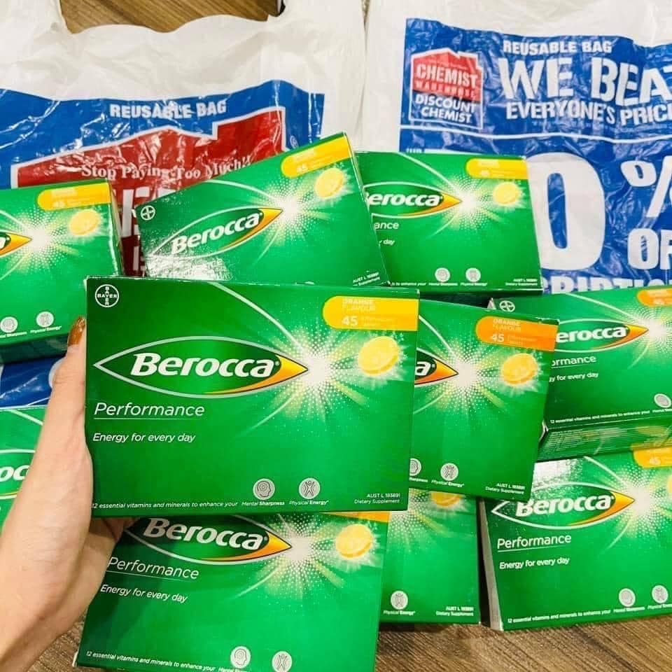 Viên C sủi Berocca - hộp 45 viên vị Dâu/cam